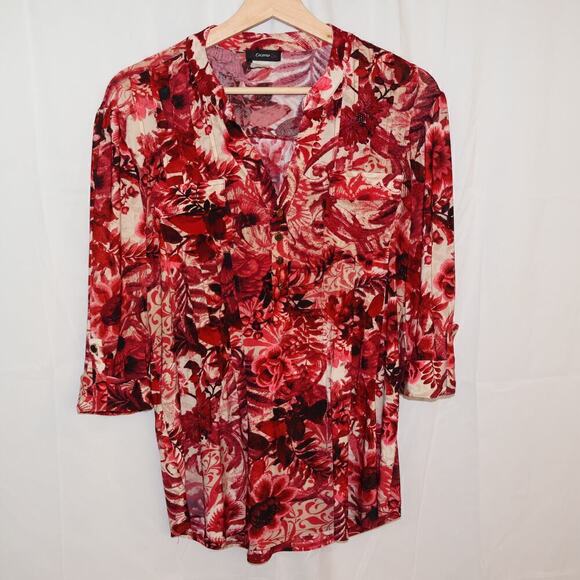 Cocomo Tunic Top Size Small Roll Tab Sz Small Red Black White Graphic - Picture 8 of 16